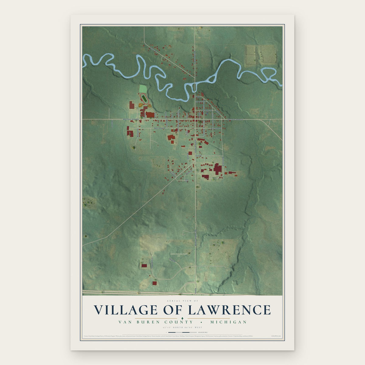 Lawrence, Michigan map print, the full design