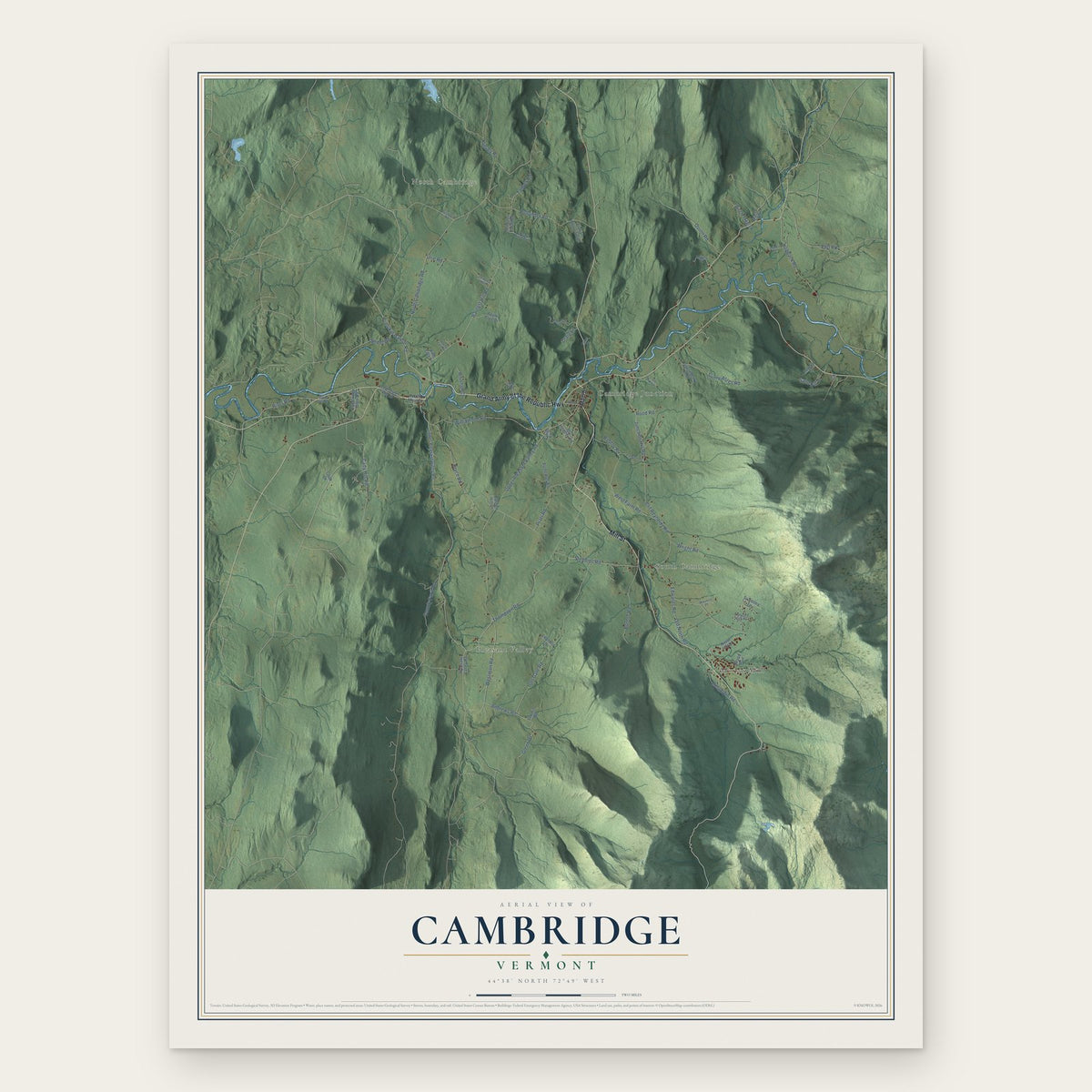 Cambridge, Vermont map print, the full design