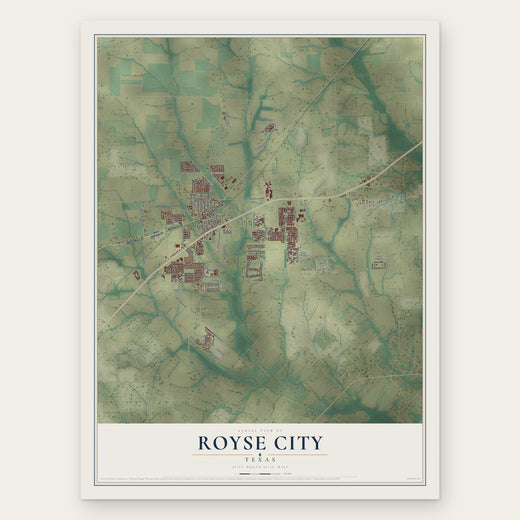 Royse City, Texas map print, the full design