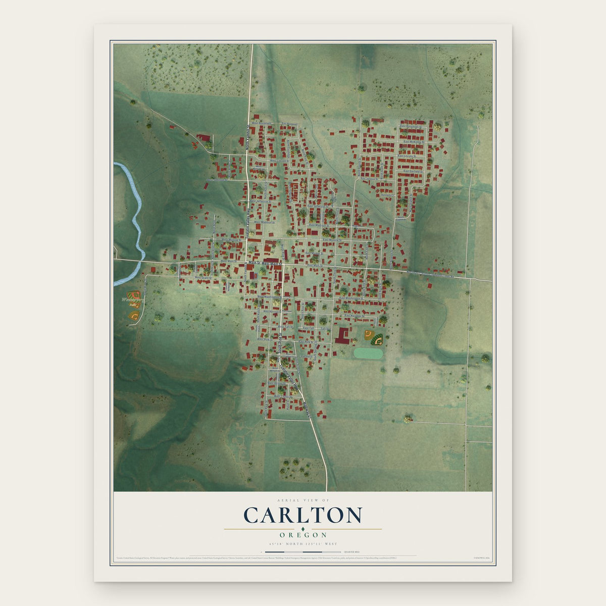 Carlton, Oregon map print, the full design