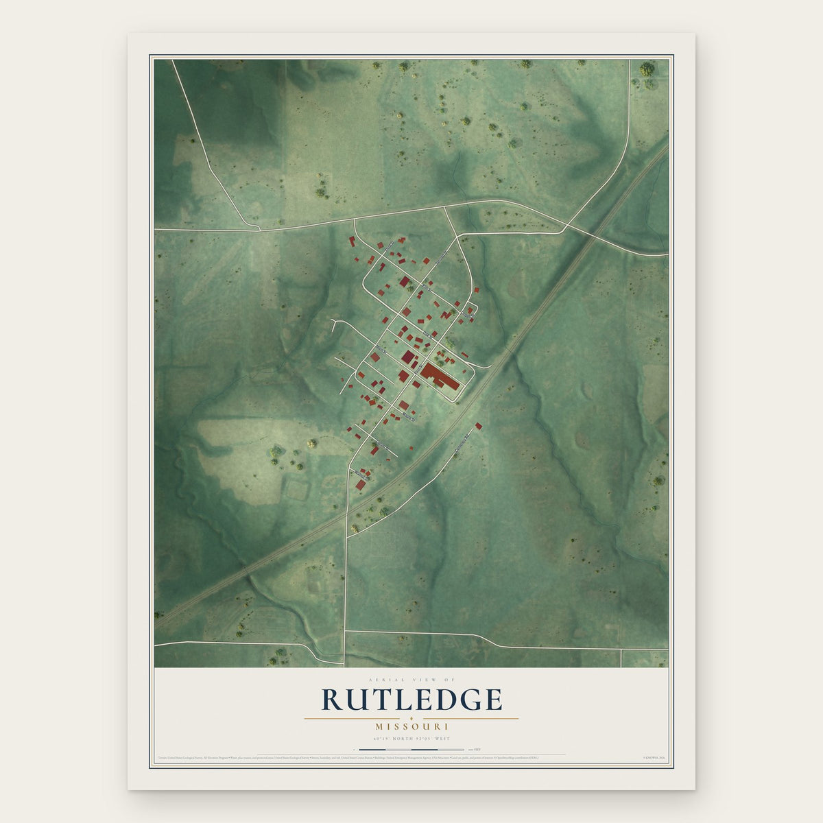 Rutledge, Missouri map print, the full design