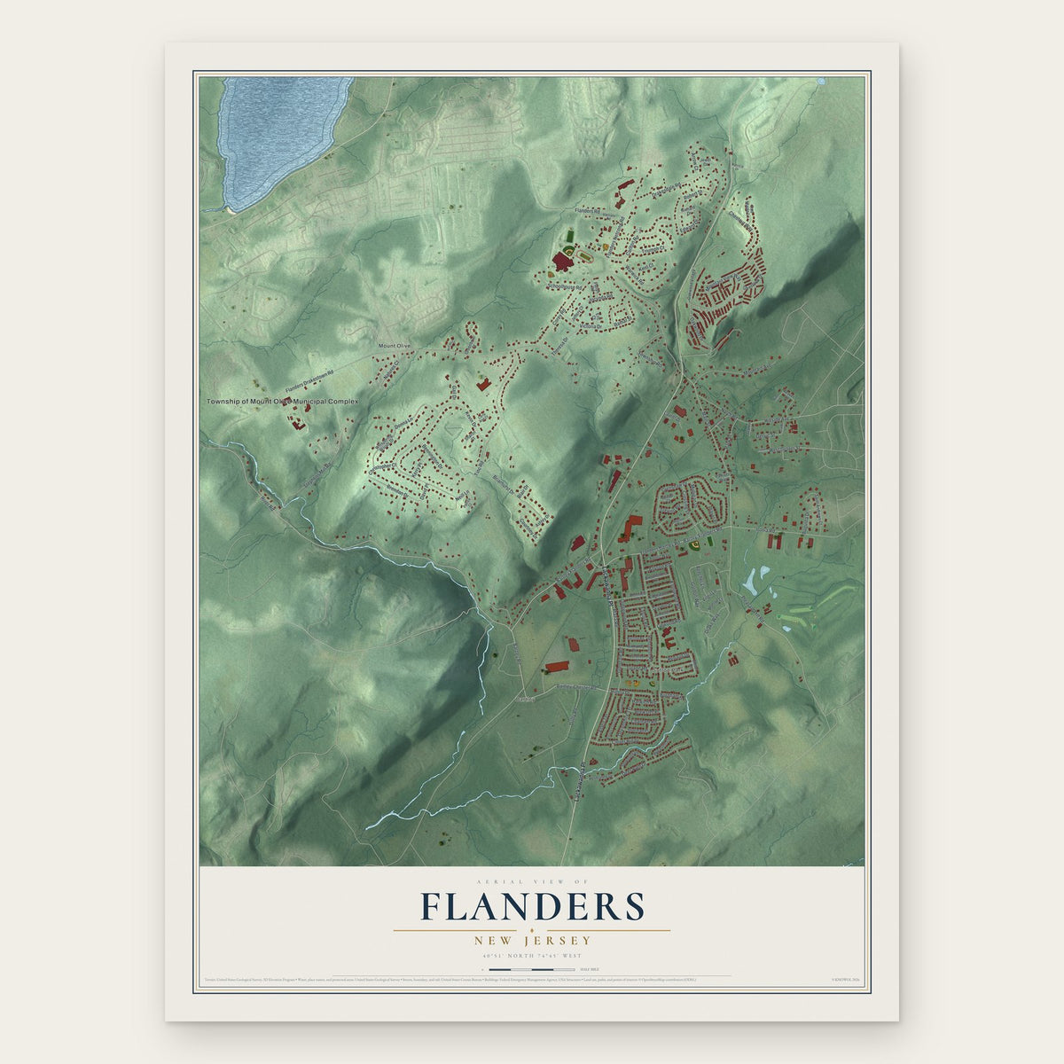 Flanders, New Jersey map print, the full design