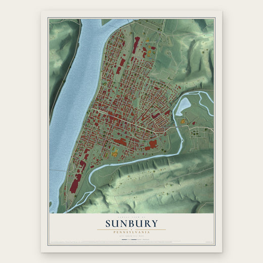 Sunbury, Pennsylvania map print, the full design