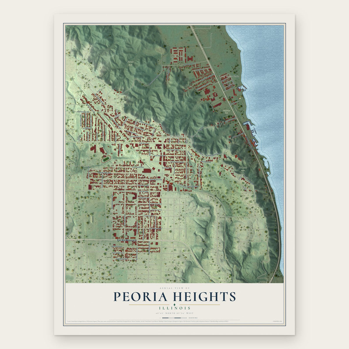 Peoria Heights, Illinois map print, the full design