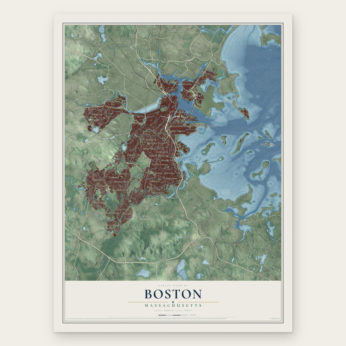 Boston, Massachusetts map print, the full design