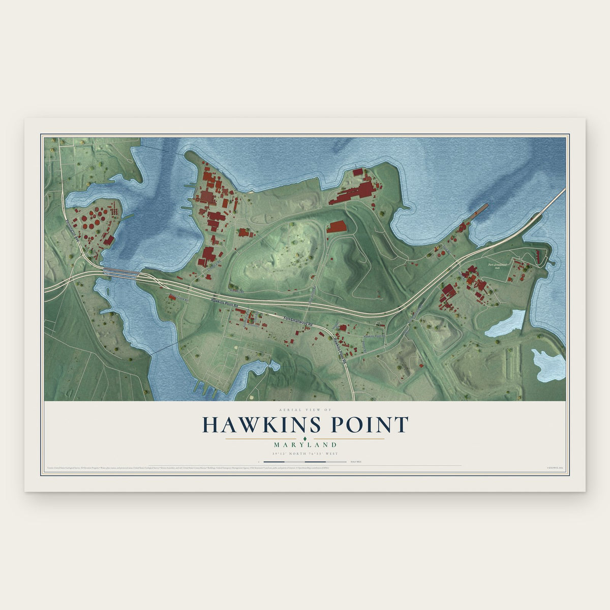 Hawkins Point, Maryland map print, the full design
