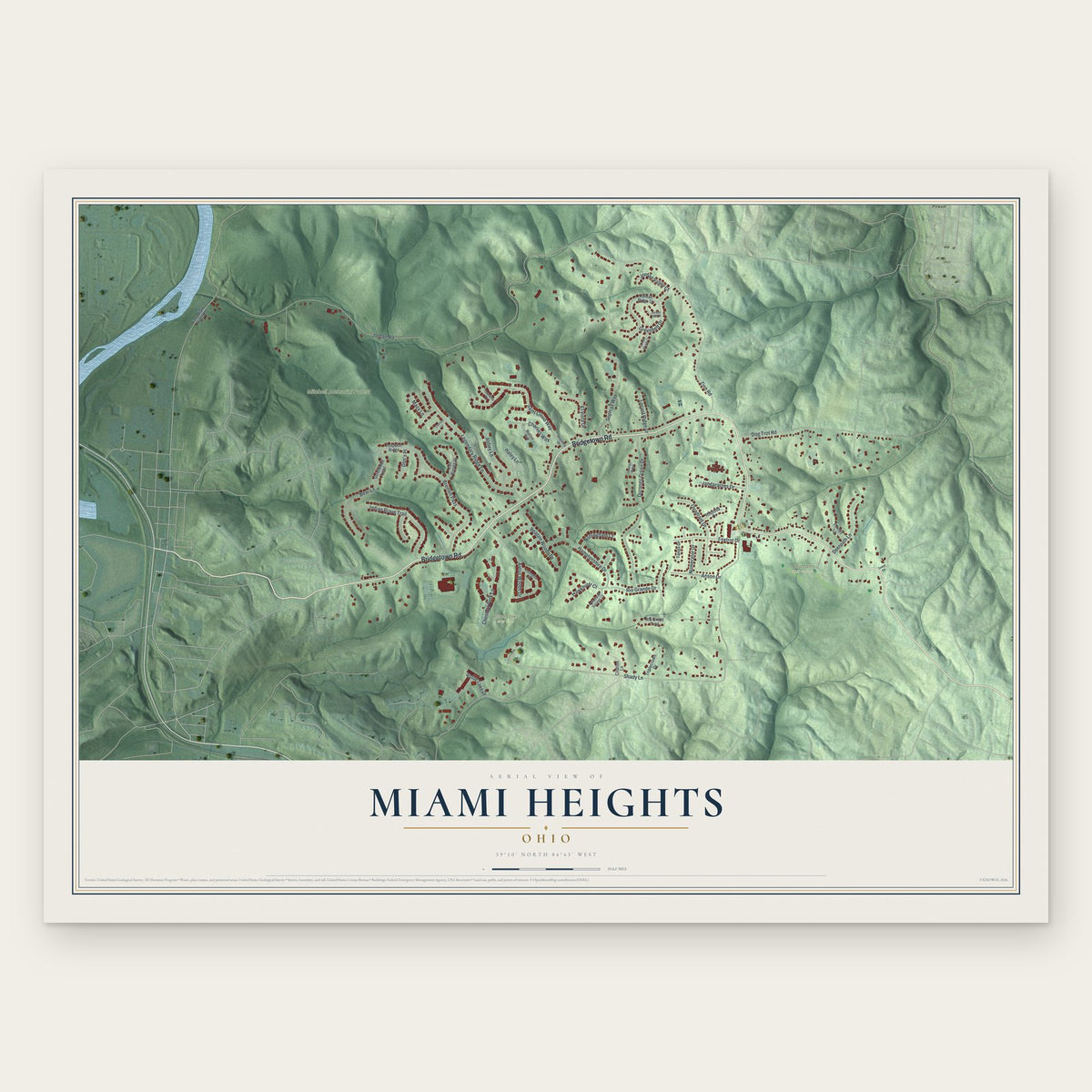 Miami Heights, Ohio map print, the full design