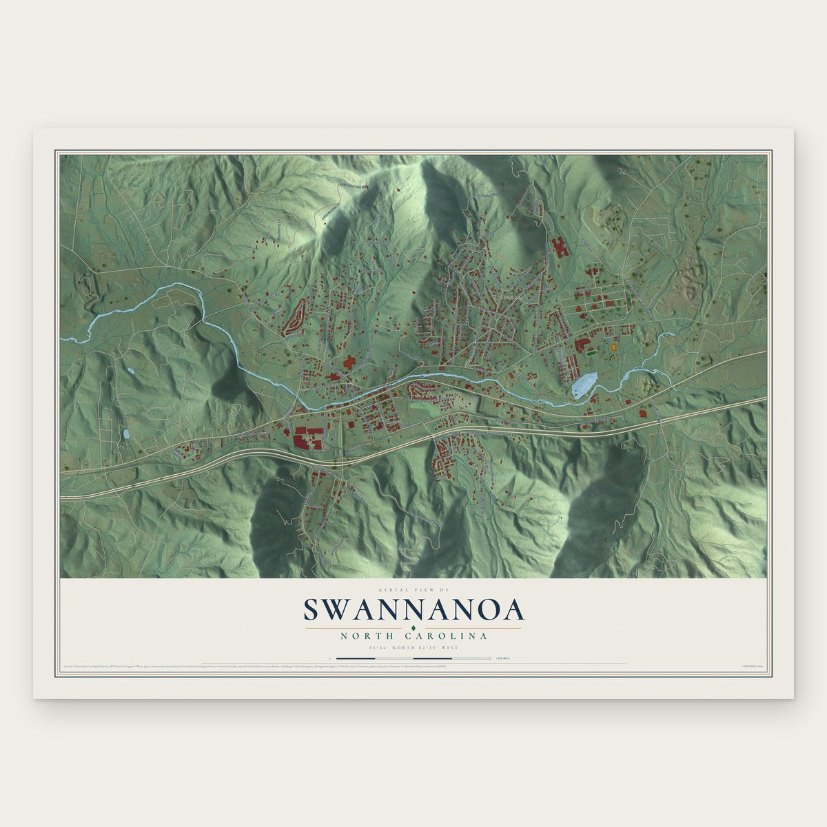 Swannanoa, North Carolina map print, the full design
