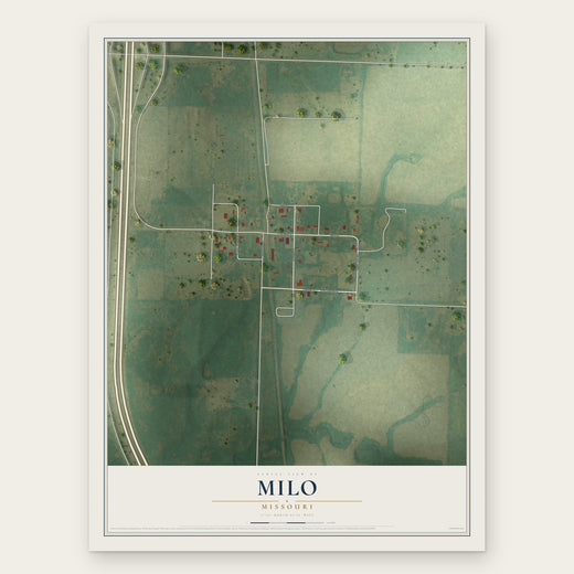 Milo, Missouri map print, the full design
