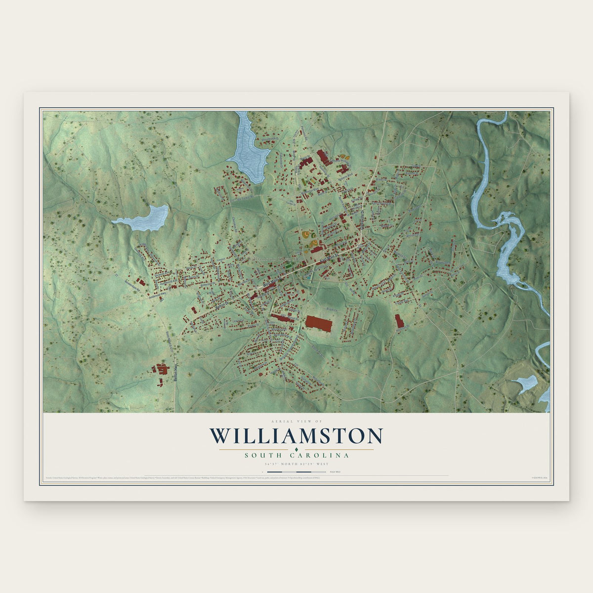 Williamston, South Carolina map print, the full design