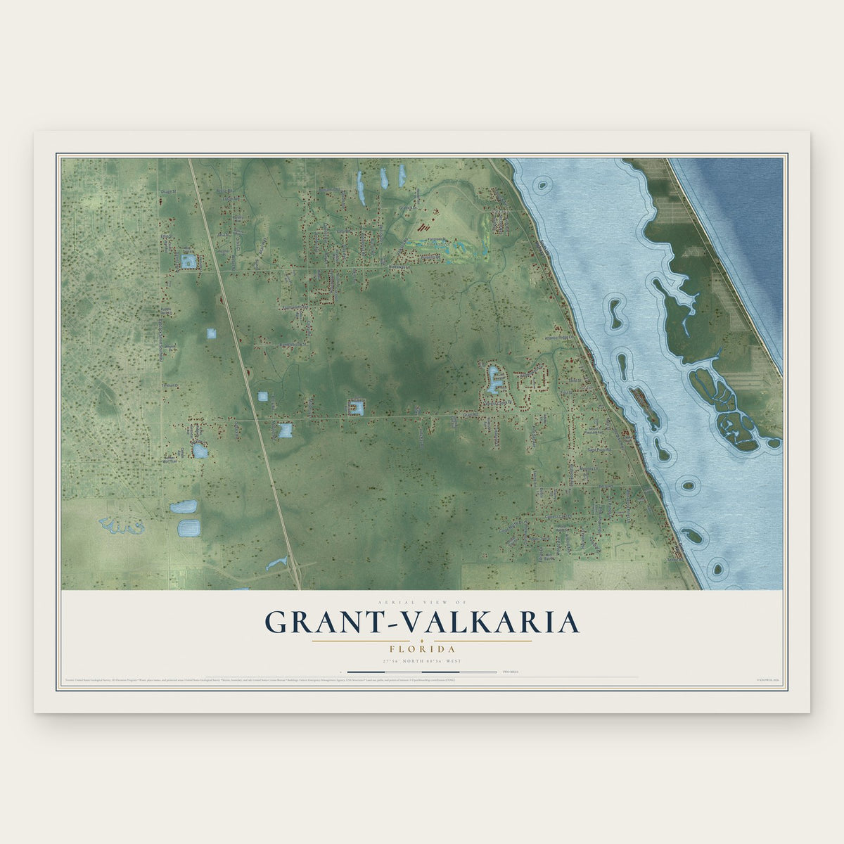 Grant-Valkaria, Florida map print, the full design
