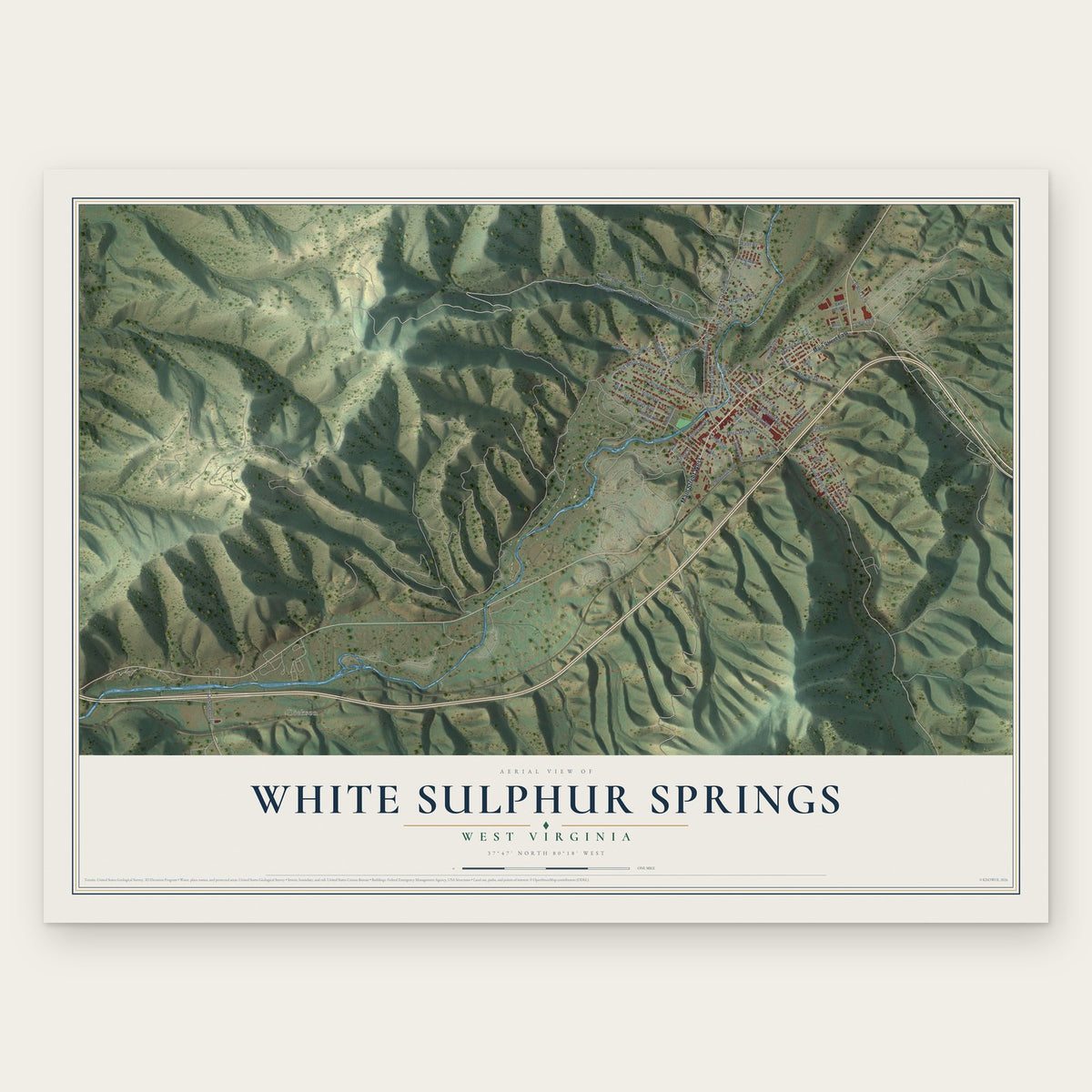 White Sulphur Springs, West Virginia map print, the full design