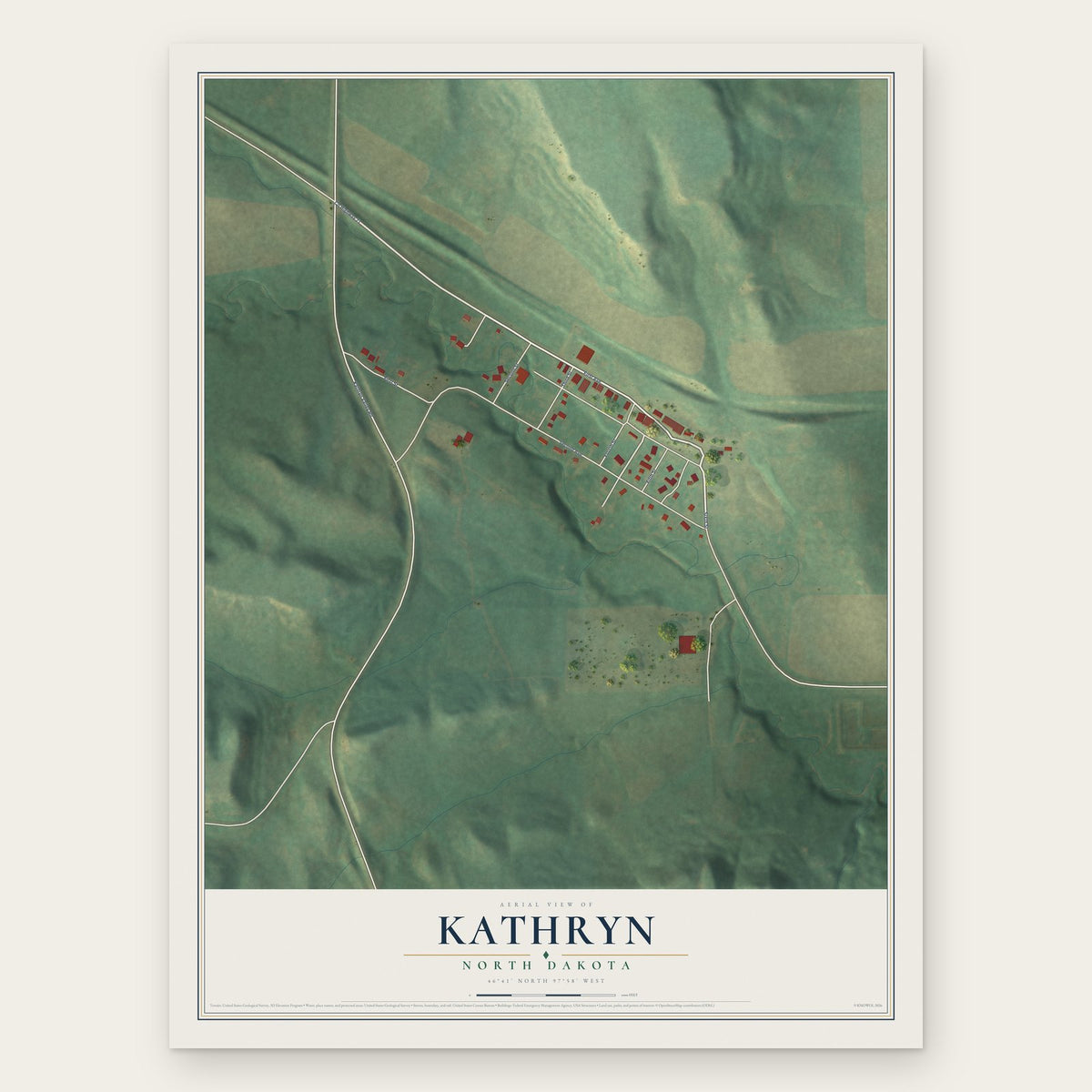 Kathryn, North Dakota map print, the full design