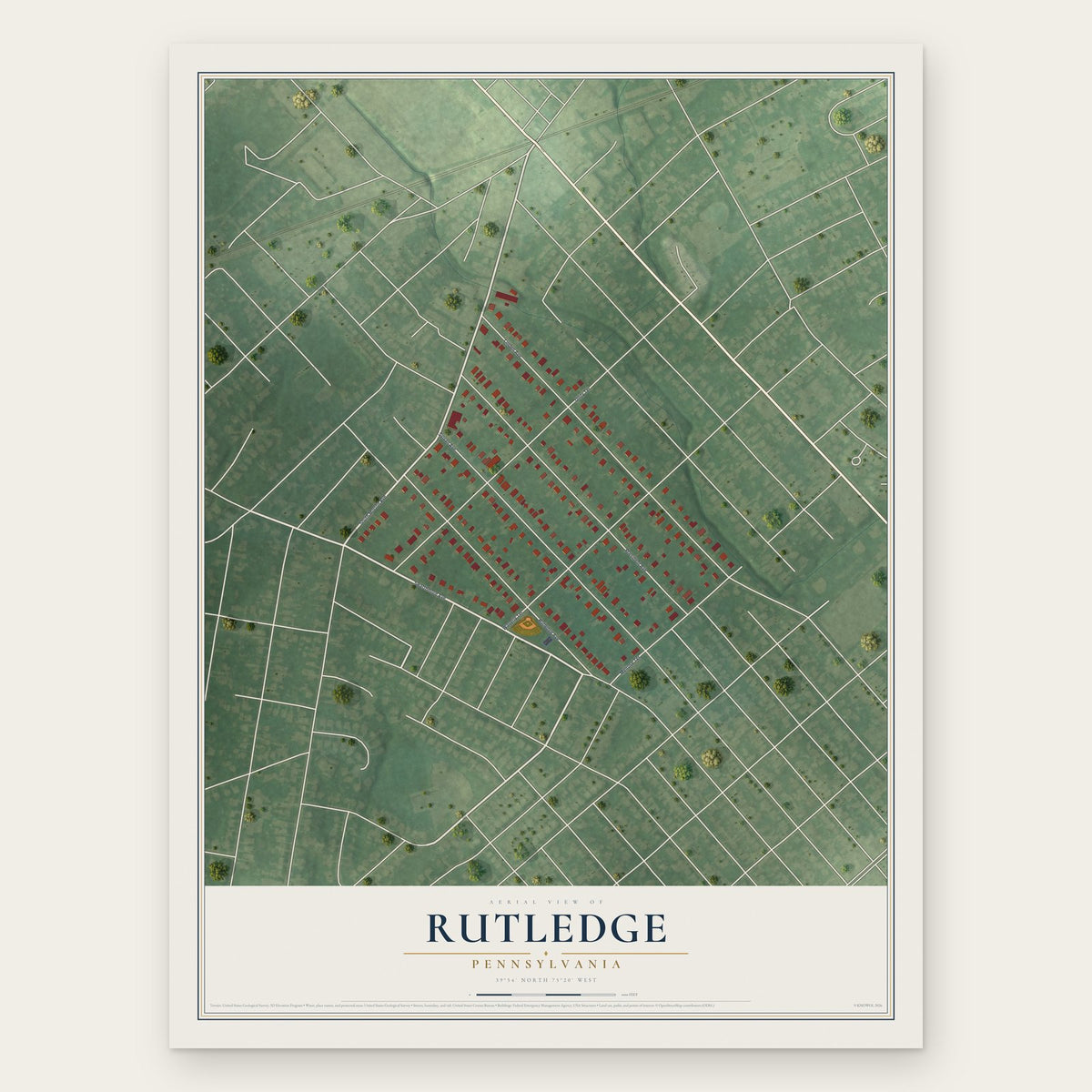 Rutledge, Pennsylvania map print, the full design