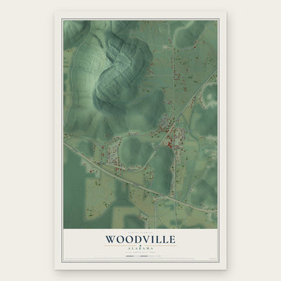 Woodville, Alabama map print, the full design