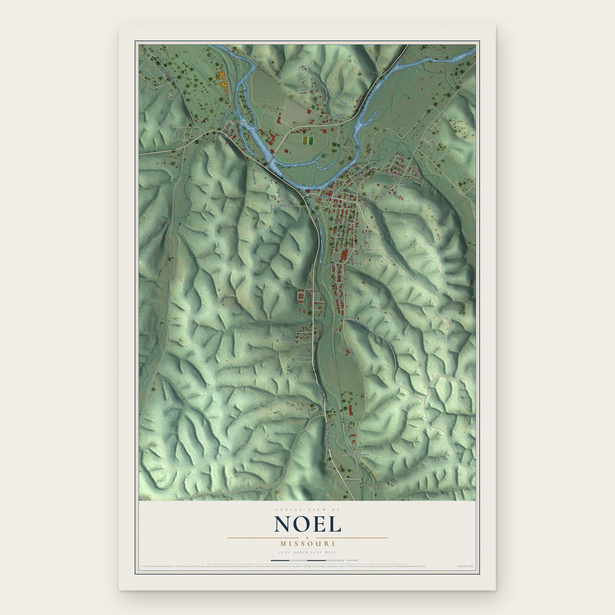 Noel, Missouri map print, the full design