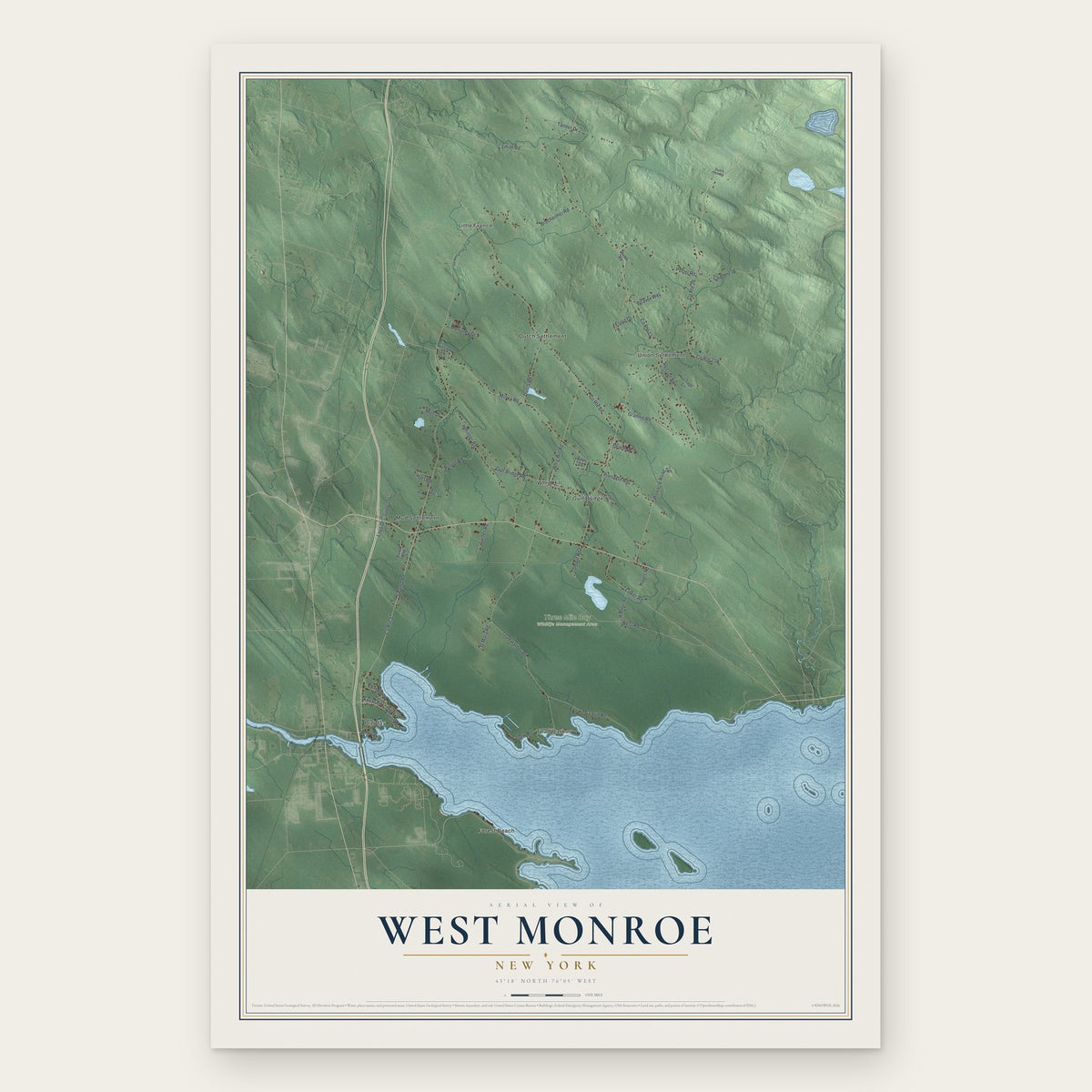 West Monroe, New York map print, the full design