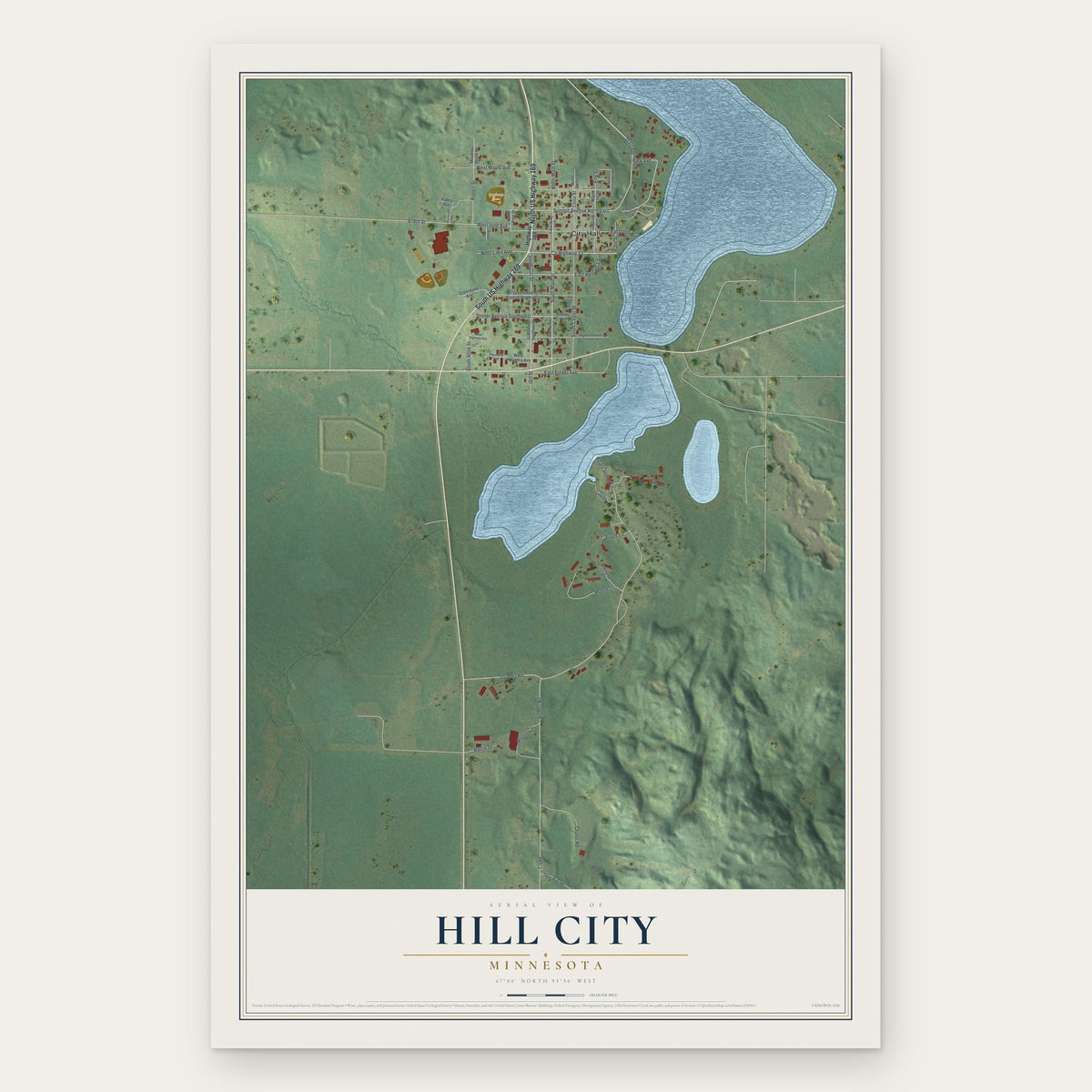 Hill City, Minnesota map print, the full design