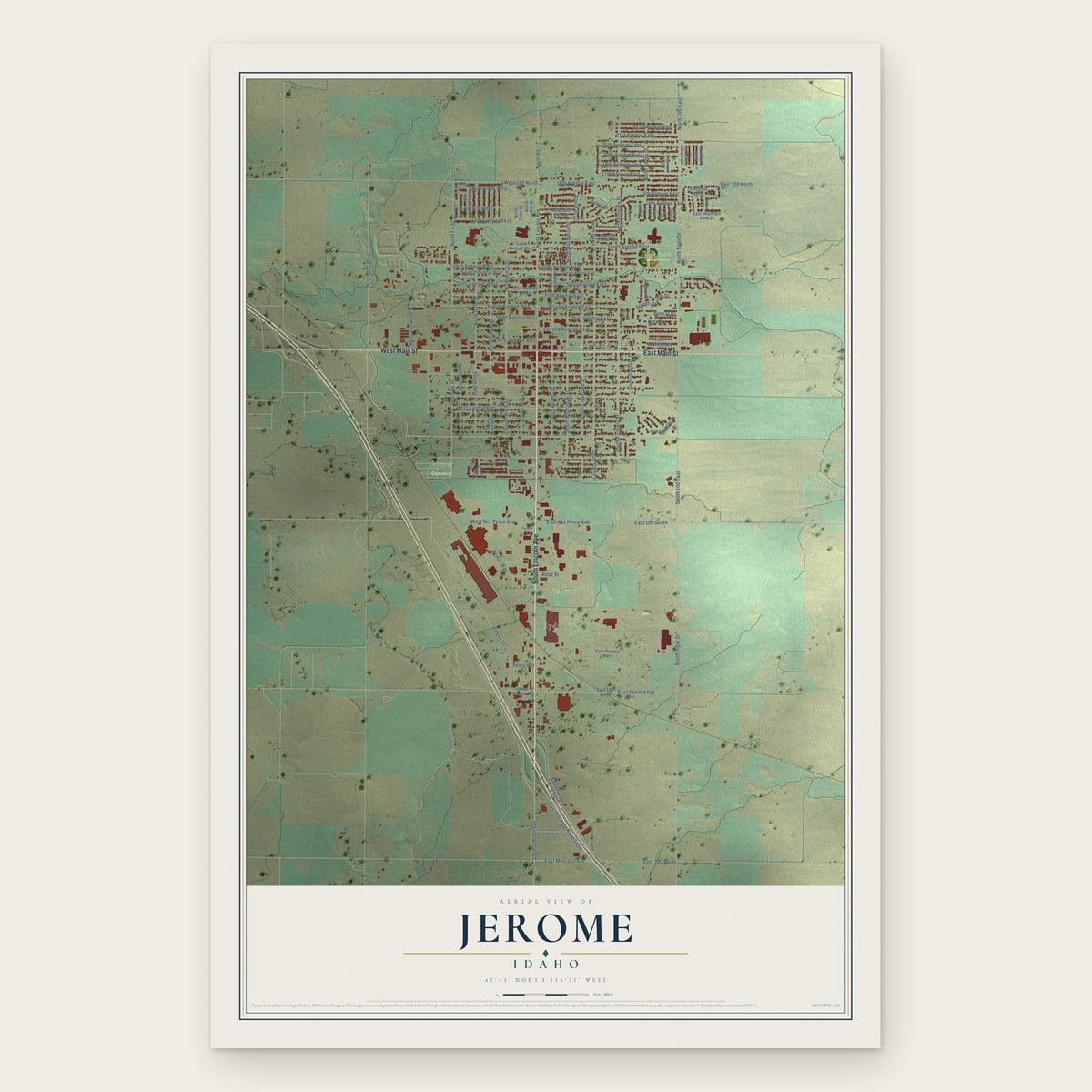 Jerome, Idaho map print, the full design