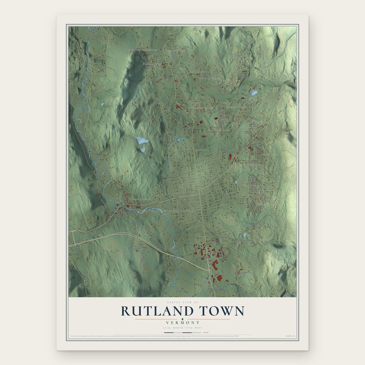Rutland Town, Vermont map print, the full design