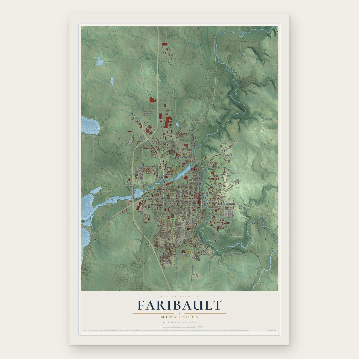 Faribault, Minnesota map print, the full design
