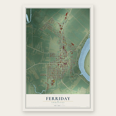 Ferriday, Louisiana map print, the full design