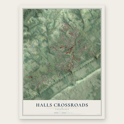 Halls Crossroads, Tennessee map print, the full design