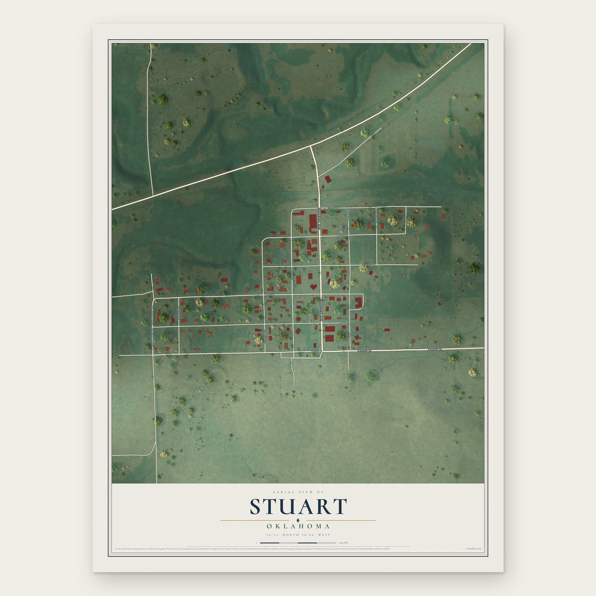 Stuart, Oklahoma map print, the full design