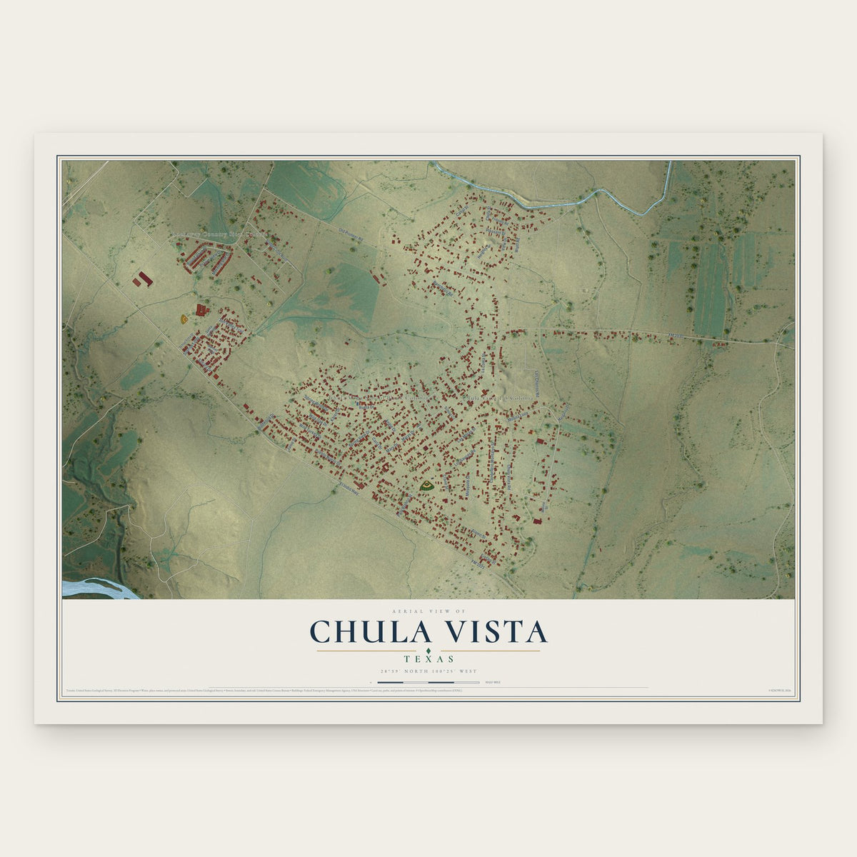 Chula Vista, Texas map print, the full design