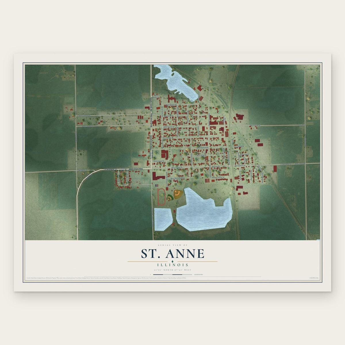 St. Anne, Illinois map print, the full design