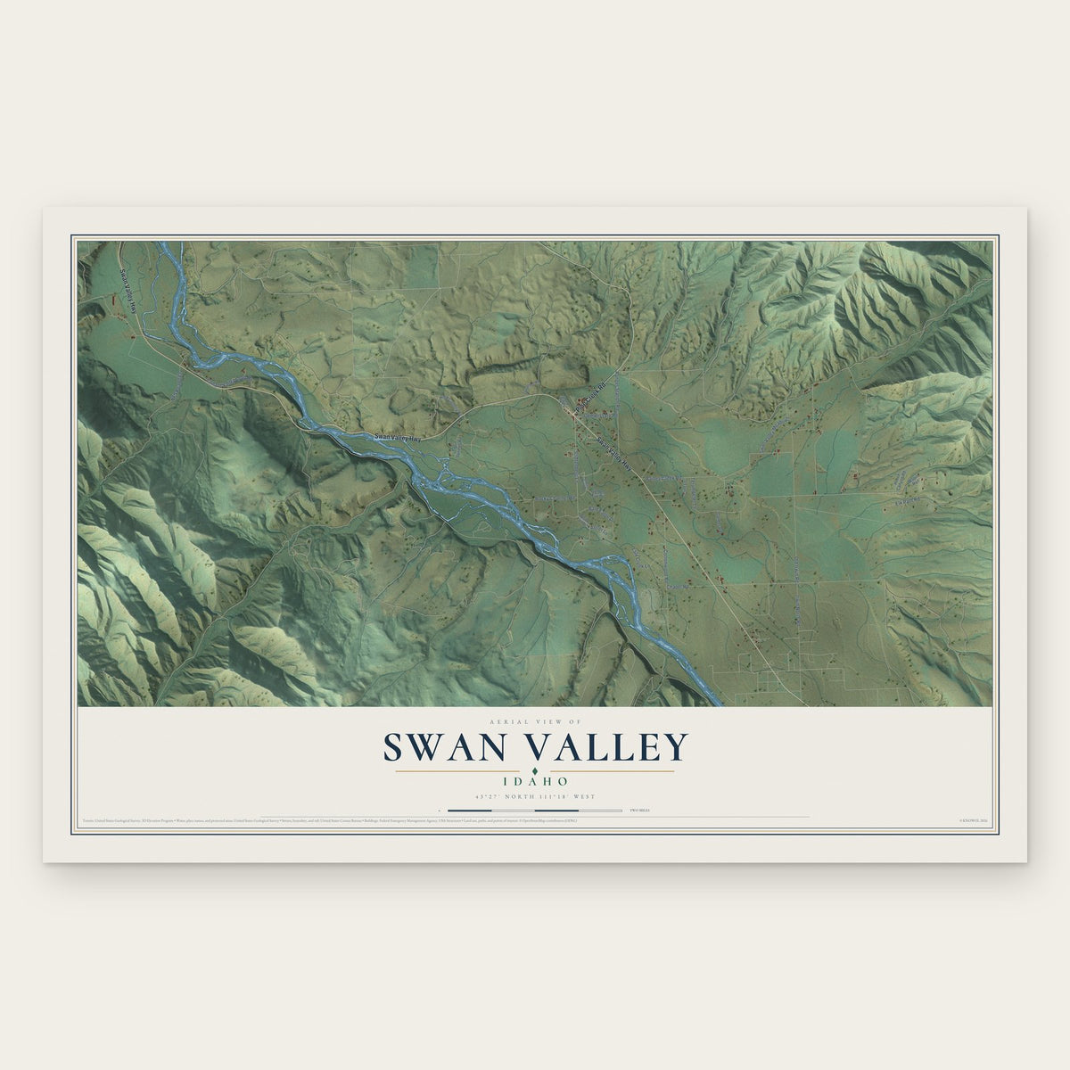 Swan Valley, Idaho map print, the full design