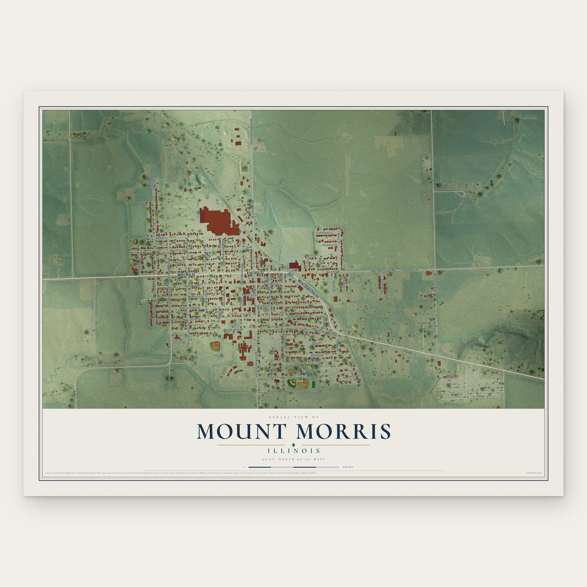 Mount Morris, Illinois map print, the full design
