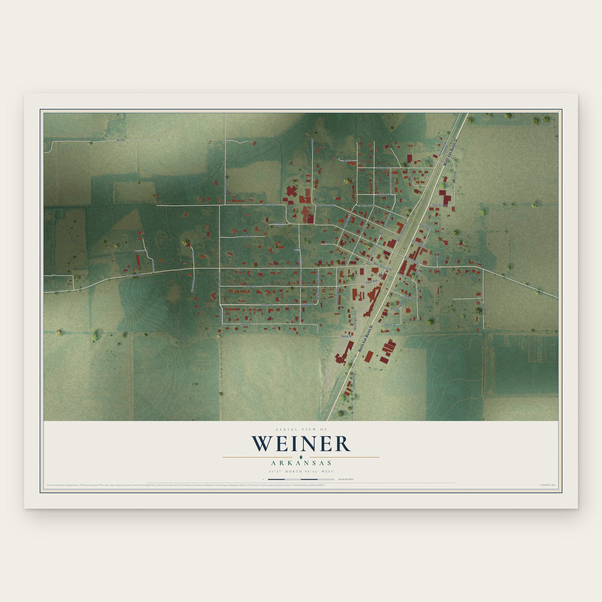 Weiner, Arkansas map print, the full design