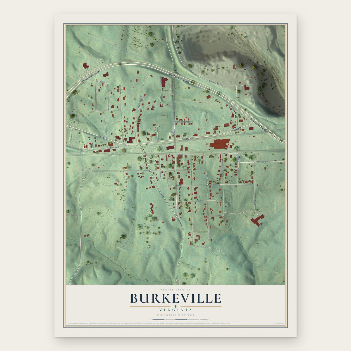 Burkeville, Virginia map print, the full design