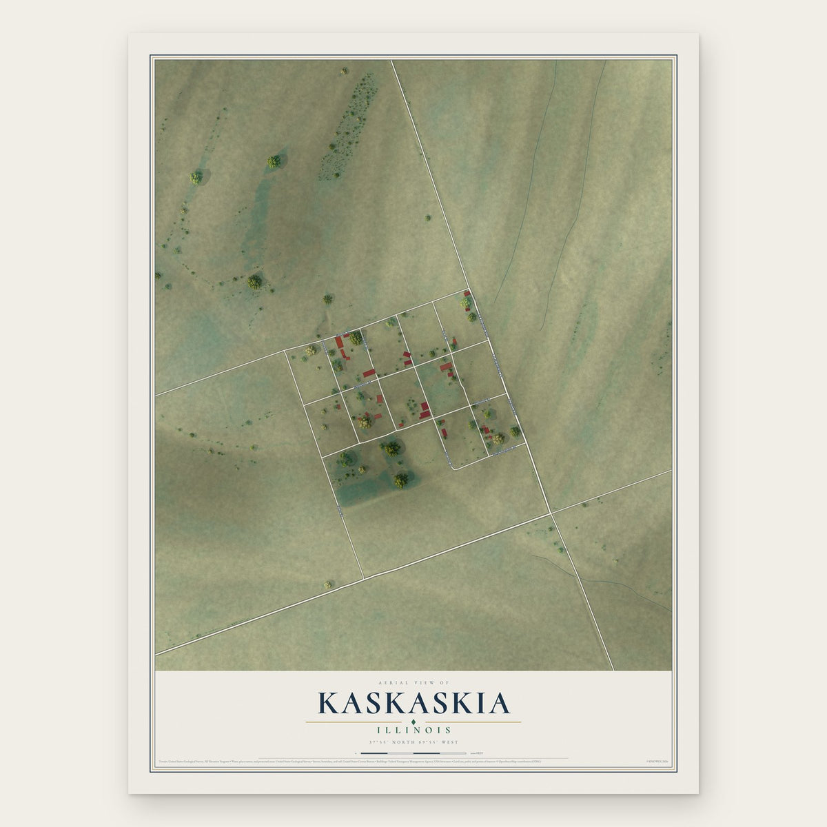 Kaskaskia, Illinois map print, the full design