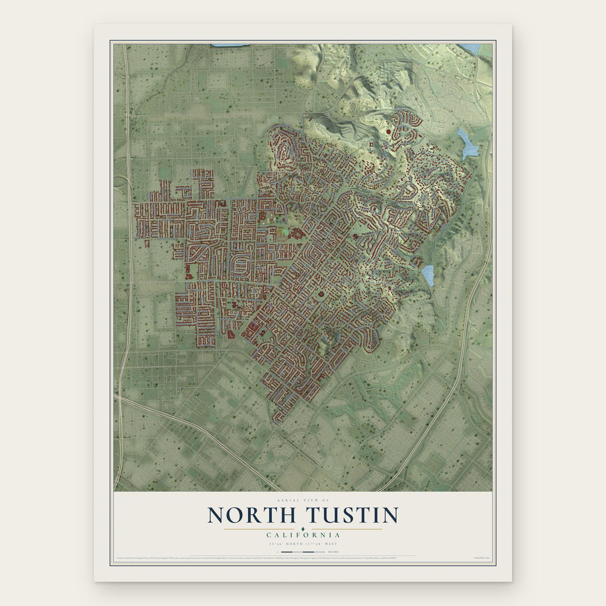 North Tustin, California map print, the full design