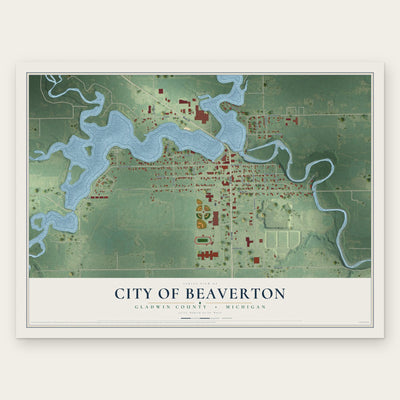 Beaverton, Michigan map print, the full design
