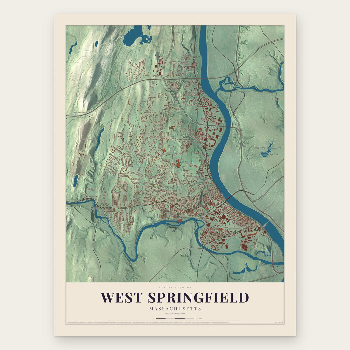 West Springfield, Massachusetts map print, the full design