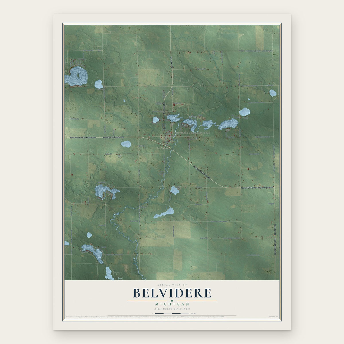 Belvidere, Michigan map print, the full design
