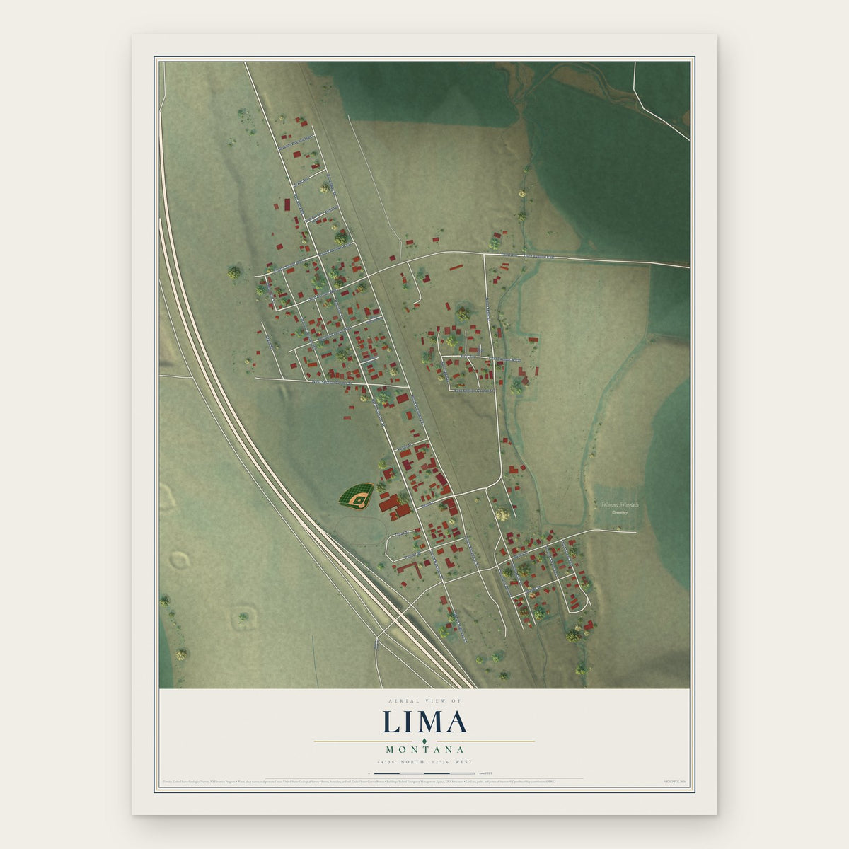 Lima, Montana map print, the full design