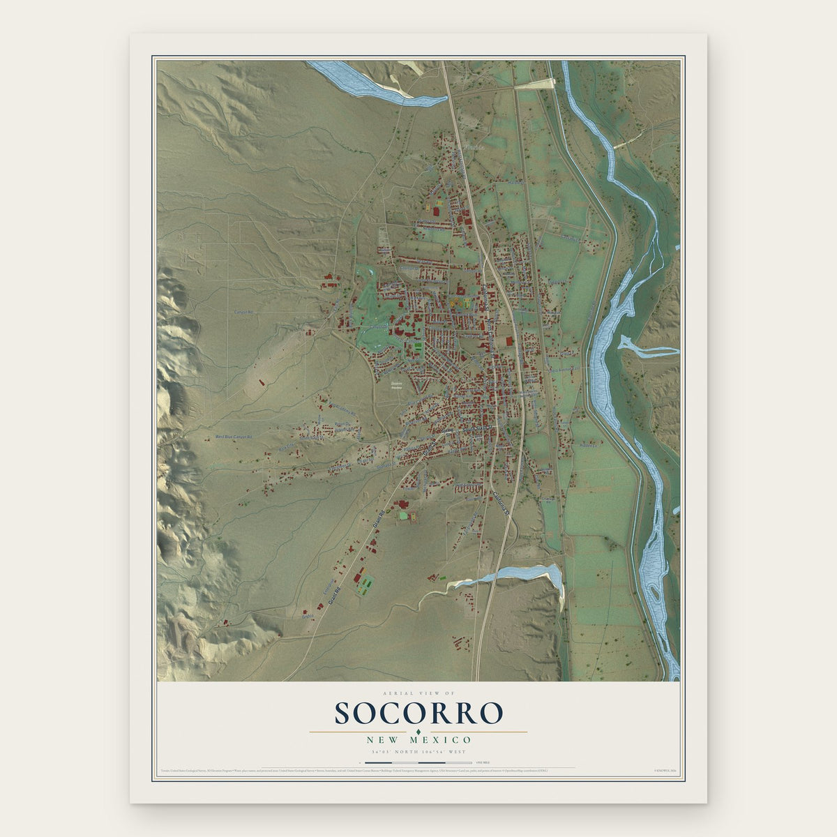 Socorro, New Mexico map print, the full design