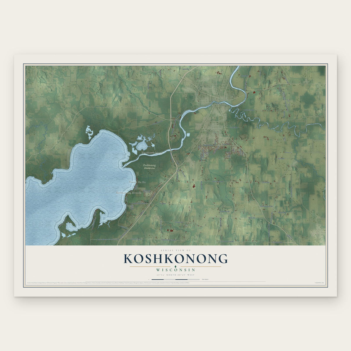 Koshkonong, Wisconsin map print, the full design