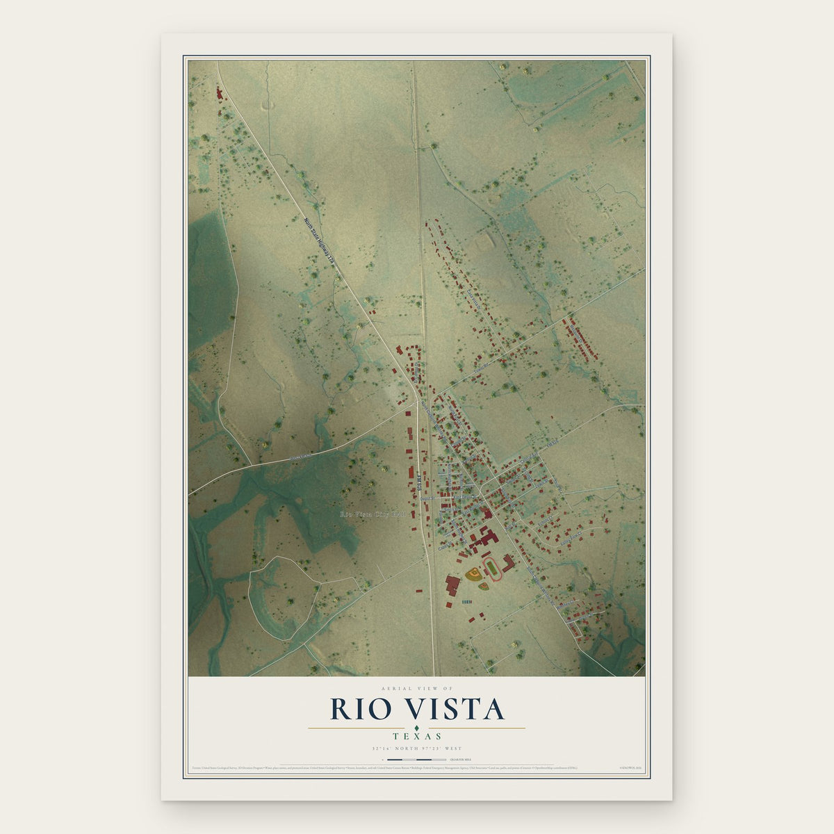 Rio Vista, Texas map print, the full design