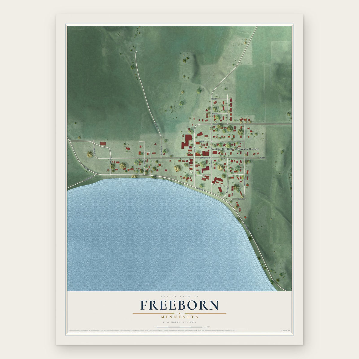 Freeborn, Minnesota map print, the full design