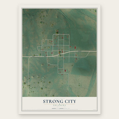Strong City, Oklahoma map print, the full design