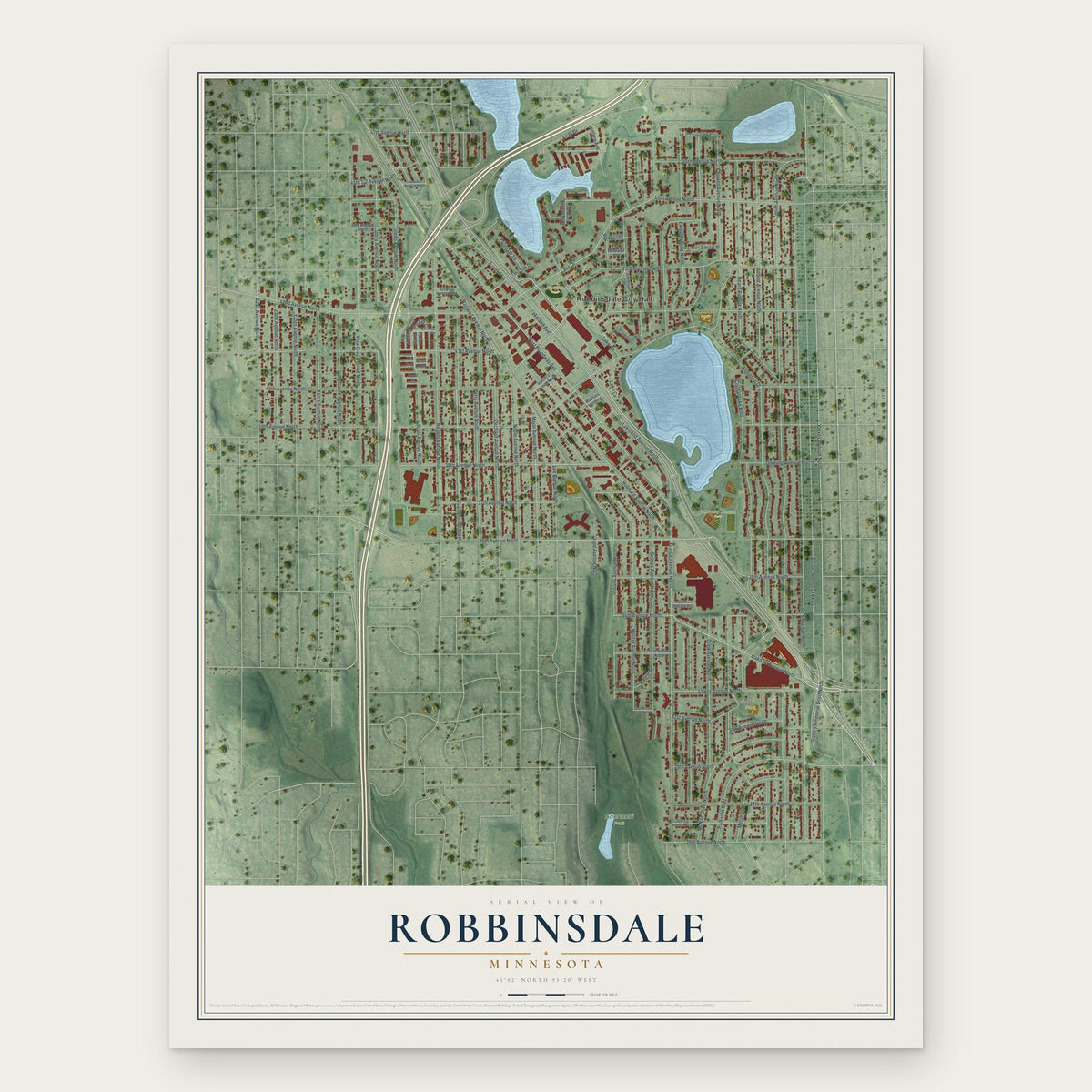 Robbinsdale, Minnesota map print, the full design