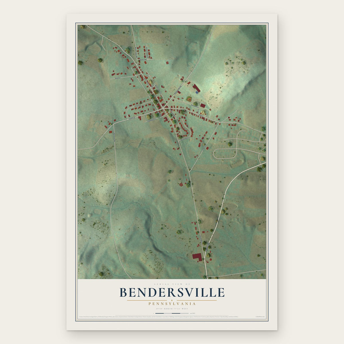 Bendersville, Pennsylvania map print, the full design