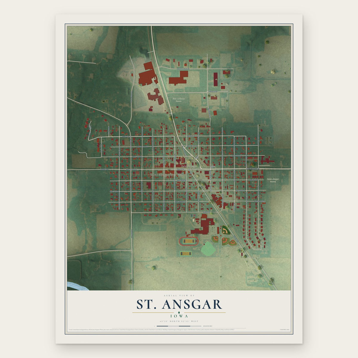 St. Ansgar, Iowa map print, the full design