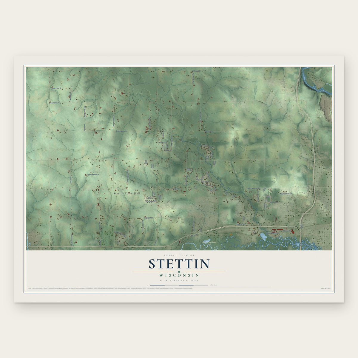 Stettin, Wisconsin map print, the full design