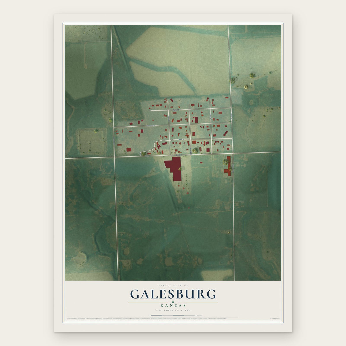 Galesburg, Kansas map print, the full design